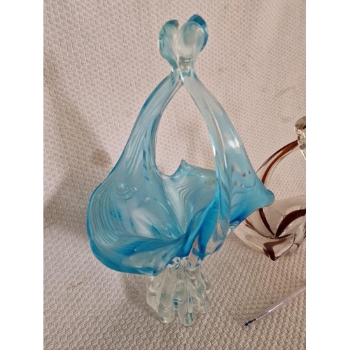 612 - 2 x Asfour Crystal Art Glass Abstract Baskets in Blue, Brown and White Tones, (Approx. H: 36cm), (2)