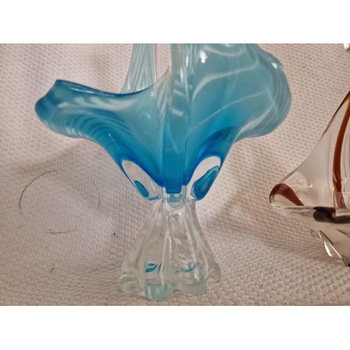 612 - 2 x Asfour Crystal Art Glass Abstract Baskets in Blue, Brown and White Tones, (Approx. H: 36cm), (2)