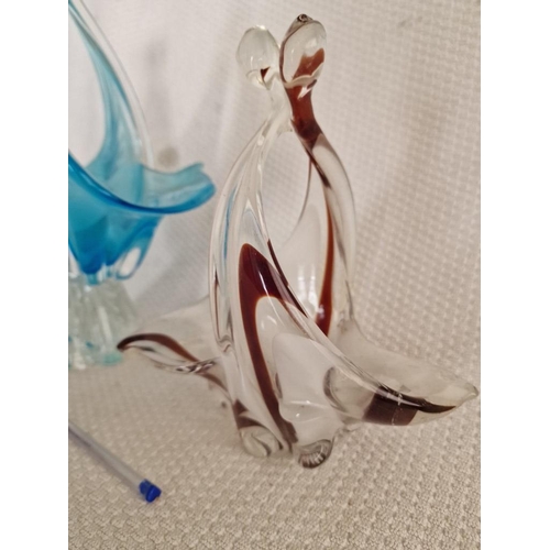 612 - 2 x Asfour Crystal Art Glass Abstract Baskets in Blue, Brown and White Tones, (Approx. H: 36cm), (2)