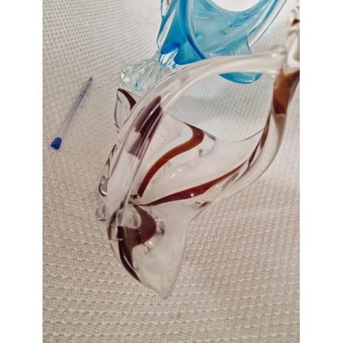 612 - 2 x Asfour Crystal Art Glass Abstract Baskets in Blue, Brown and White Tones, (Approx. H: 36cm), (2)