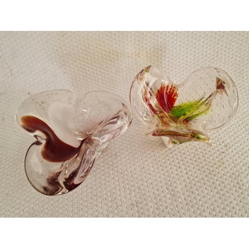 613 - 2 x Heavy Art Bubble Glass Shapely Dishes / Small Bowls with Multi-Colours, (2)