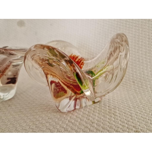 613 - 2 x Heavy Art Bubble Glass Shapely Dishes / Small Bowls with Multi-Colours, (2)