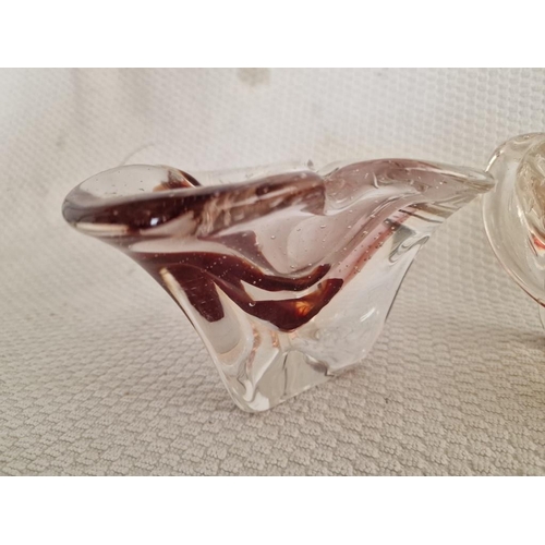 613 - 2 x Heavy Art Bubble Glass Shapely Dishes / Small Bowls with Multi-Colours, (2)