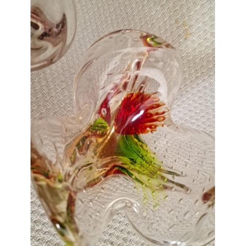 613 - 2 x Heavy Art Bubble Glass Shapely Dishes / Small Bowls with Multi-Colours, (2)