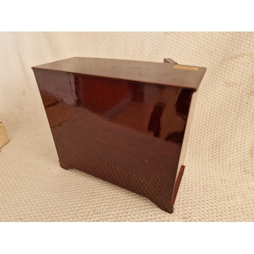 615 - Oriental Style Table Top Jewellery Cabinet with Bi-Folding Doors, with Glazed Cork Scenes Over 2-Dra... 