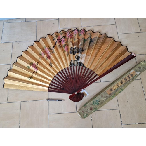 616 - Large Hand Painted Chinese Fan with Box, (Approx. L: 60cm)