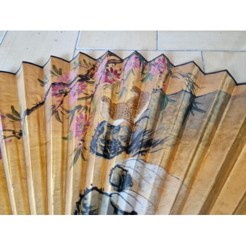 616 - Large Hand Painted Chinese Fan with Box, (Approx. L: 60cm)