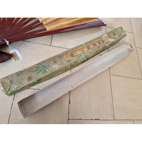 616 - Large Hand Painted Chinese Fan with Box, (Approx. L: 60cm)