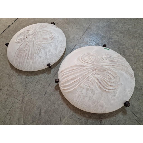 801 - Pair of Large Round Ceiling Lights with Textured / Patterned Glass Shades, Made in Italy, (2)