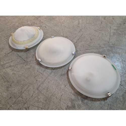 802 - 3 x Round Ceiling Lights with Glass Shades (Pair and One Other with Gold Tone Band), (3)