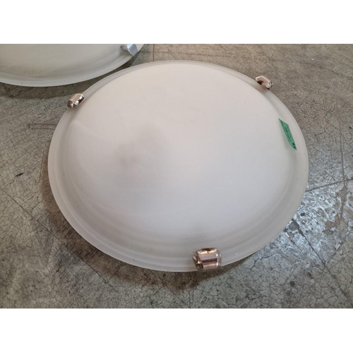 802 - 3 x Round Ceiling Lights with Glass Shades (Pair and One Other with Gold Tone Band), (3)