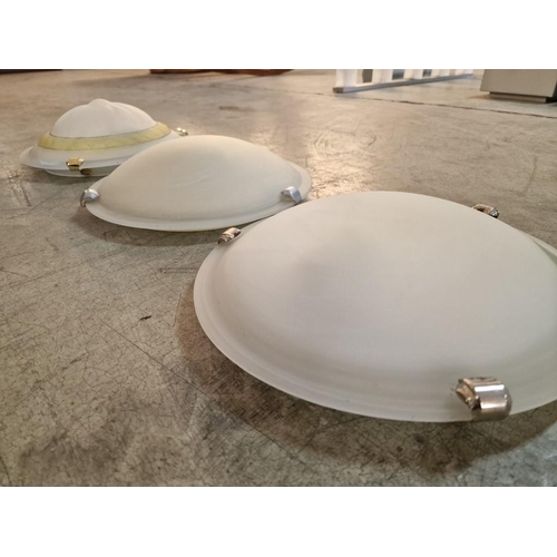 802 - 3 x Round Ceiling Lights with Glass Shades (Pair and One Other with Gold Tone Band), (3)