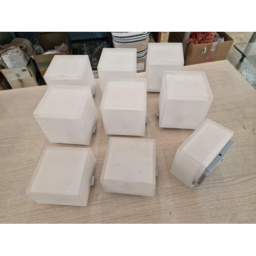 804 - Set of 6 x Frosted Glass Cube Ceiling / Wall Lights and 3 x Small Matching Ones, (9)