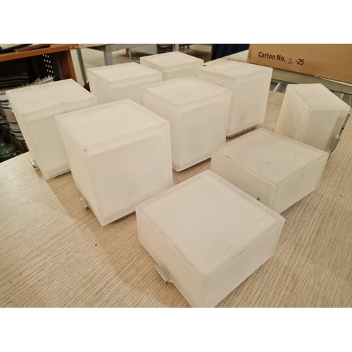 804 - Set of 6 x Frosted Glass Cube Ceiling / Wall Lights and 3 x Small Matching Ones, (9)