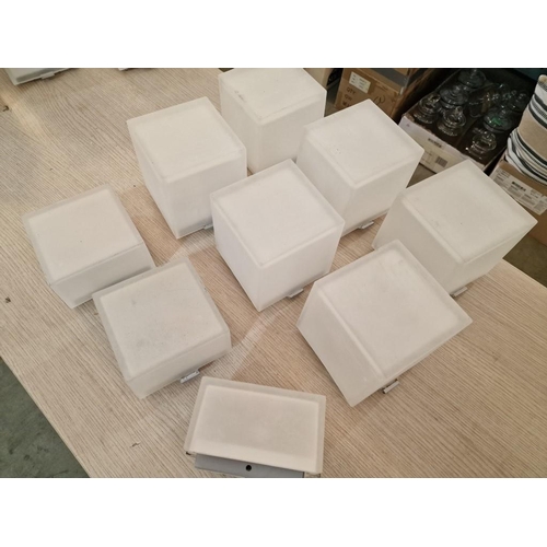 804 - Set of 6 x Frosted Glass Cube Ceiling / Wall Lights and 3 x Small Matching Ones, (9)