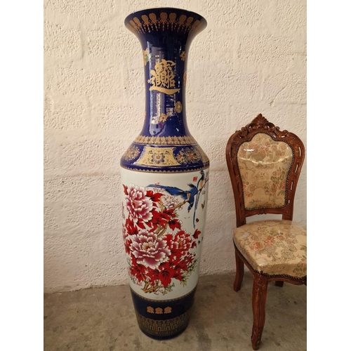 110 - Very Large / Tall Floor Standing Chinese Vase with Floral & Bird Pattern, Cobalt Blue Base and Colla... 