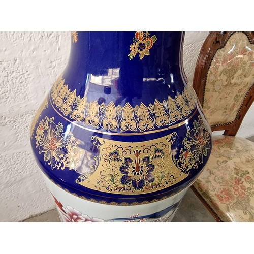 110 - Very Large / Tall Floor Standing Chinese Vase with Floral & Bird Pattern, Cobalt Blue Base and Colla... 