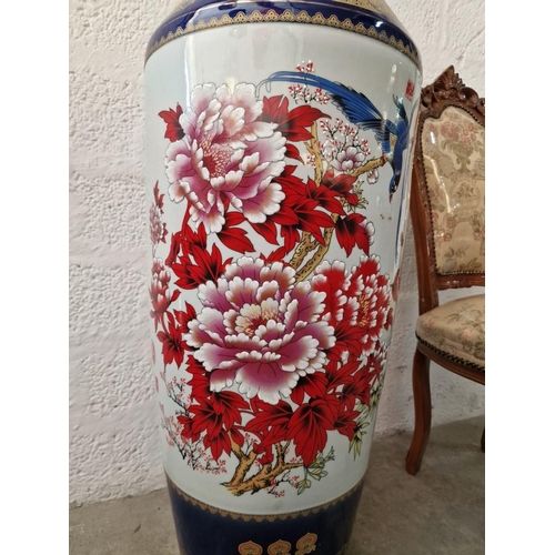 110 - Very Large / Tall Floor Standing Chinese Vase with Floral & Bird Pattern, Cobalt Blue Base and Colla... 