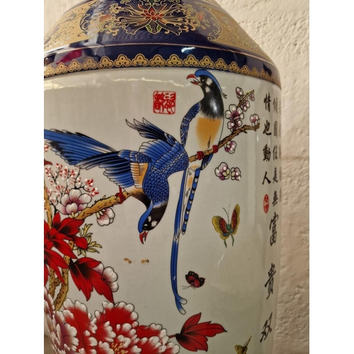 110 - Very Large / Tall Floor Standing Chinese Vase with Floral & Bird Pattern, Cobalt Blue Base and Colla... 