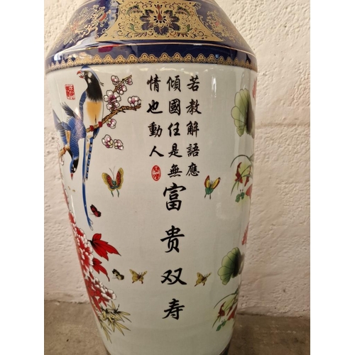 110 - Very Large / Tall Floor Standing Chinese Vase with Floral & Bird Pattern, Cobalt Blue Base and Colla... 