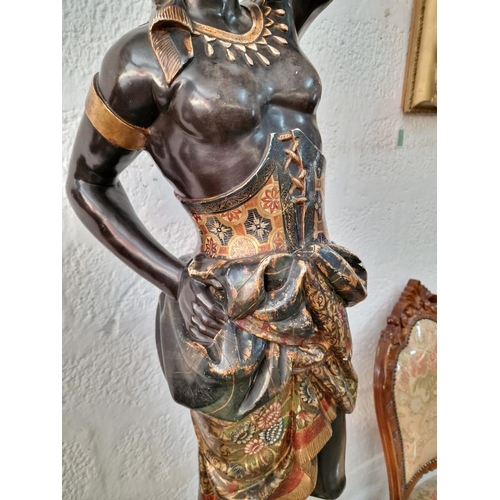 111 - 2 x Tall Venetian Style Blackamoor Statues / Figures, A Man & Woman in Ornate Clothing with Raised A... 