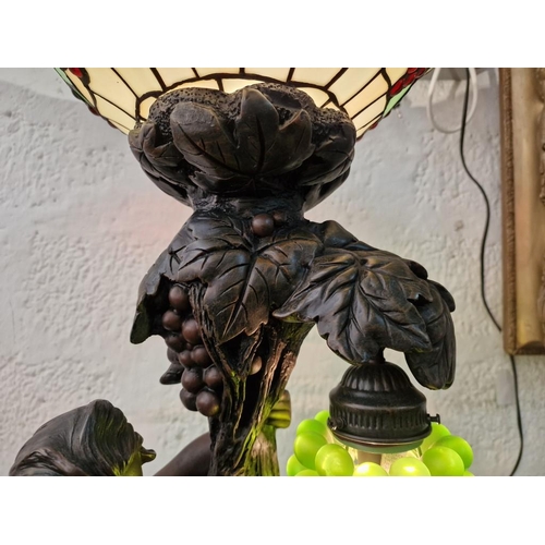 112 - Superb Tall Torchiere Tiffany Style Floor Lamp with Bronze Effect Grape Vine and Female Figures, 2 x... 