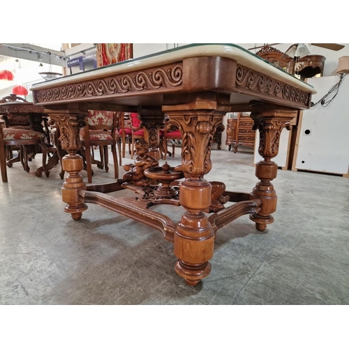 115 - Classical Style Heavily Carved Solid Wood Dining Room / Reception Hall Table, with Think Turned & Ca... 