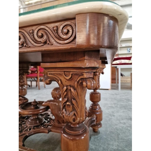 115 - Classical Style Heavily Carved Solid Wood Dining Room / Reception Hall Table, with Think Turned & Ca... 