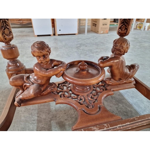 115 - Classical Style Heavily Carved Solid Wood Dining Room / Reception Hall Table, with Think Turned & Ca... 