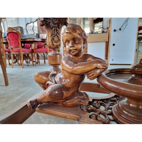 115 - Classical Style Heavily Carved Solid Wood Dining Room / Reception Hall Table, with Think Turned & Ca... 