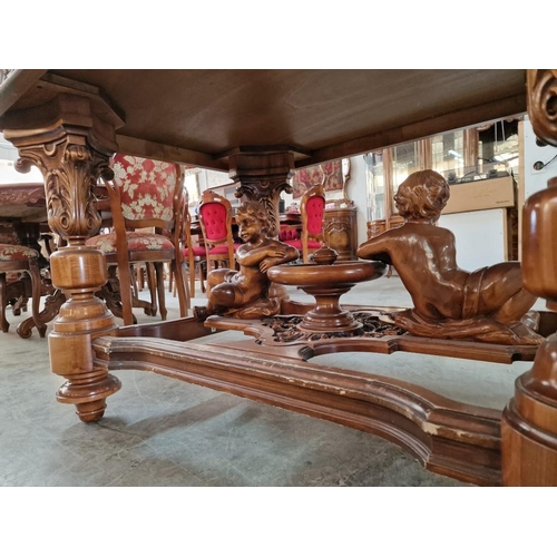 115 - Classical Style Heavily Carved Solid Wood Dining Room / Reception Hall Table, with Think Turned & Ca... 