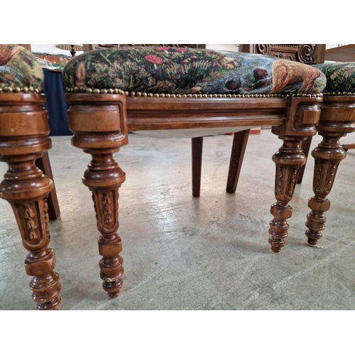 116 - Set of 4 x Heavily Carved Wood Classical Style Dining Chairs with Lion Heads, Upholstered with Reind... 