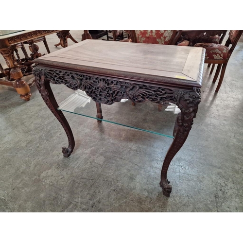 117 - Solid Wood Console / Hall Table with Heavily Carved Surround, Over Cabriole Legs and Lower Glass She... 