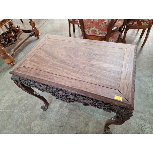 117 - Solid Wood Console / Hall Table with Heavily Carved Surround, Over Cabriole Legs and Lower Glass She... 