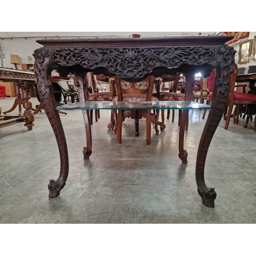 117 - Solid Wood Console / Hall Table with Heavily Carved Surround, Over Cabriole Legs and Lower Glass She... 