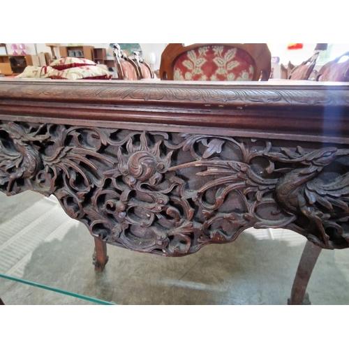 117 - Solid Wood Console / Hall Table with Heavily Carved Surround, Over Cabriole Legs and Lower Glass She... 