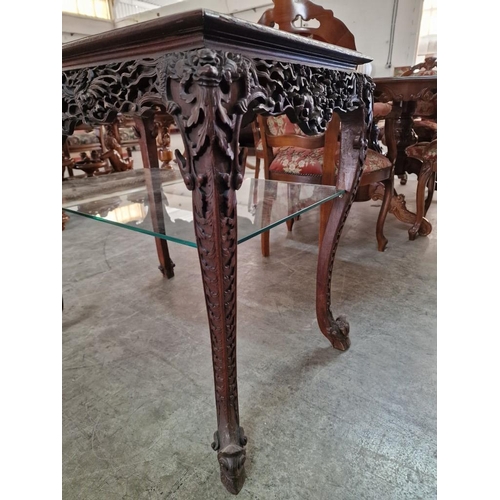 117 - Solid Wood Console / Hall Table with Heavily Carved Surround, Over Cabriole Legs and Lower Glass She... 