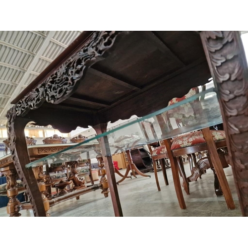 117 - Solid Wood Console / Hall Table with Heavily Carved Surround, Over Cabriole Legs and Lower Glass She... 