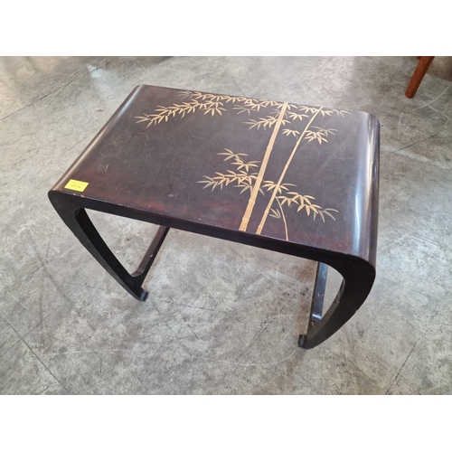 118 - Chinese / Oriental Black Lacquered Side Table with Curved Legs and Bamboo Decoration, (Approx. 60 x ... 