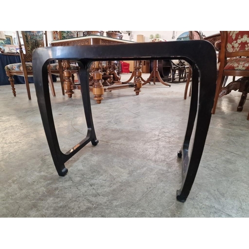 118 - Chinese / Oriental Black Lacquered Side Table with Curved Legs and Bamboo Decoration, (Approx. 60 x ... 