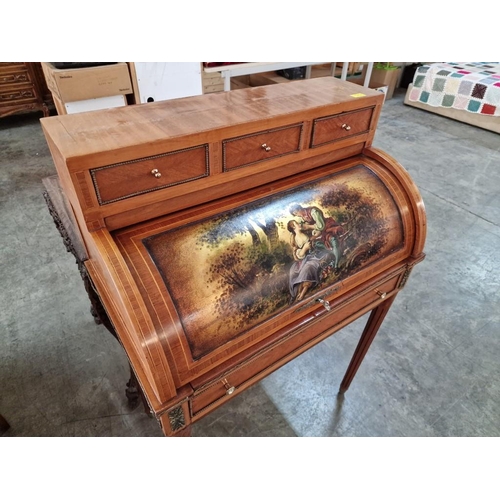 119 - Louis XV French Style Roll Top Writing Desk with Fitted Interior and Slide Out Leather Writing Pad, ... 