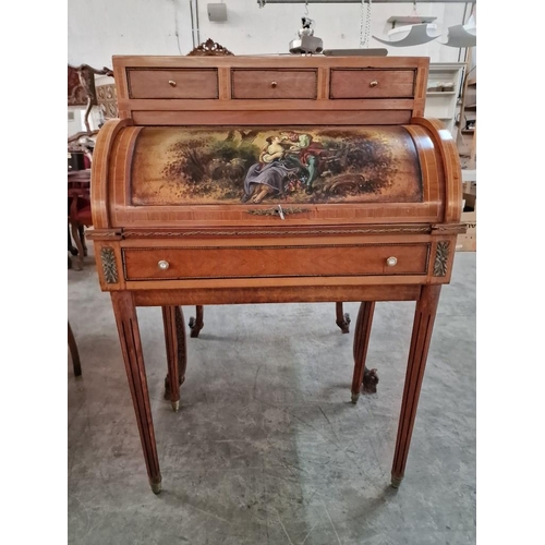 119 - Louis XV French Style Roll Top Writing Desk with Fitted Interior and Slide Out Leather Writing Pad, ... 