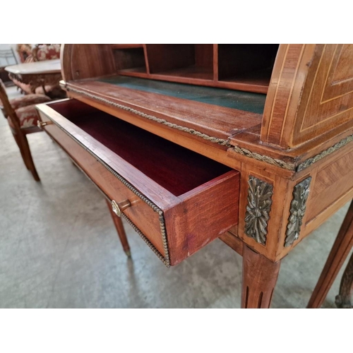 119 - Louis XV French Style Roll Top Writing Desk with Fitted Interior and Slide Out Leather Writing Pad, ... 