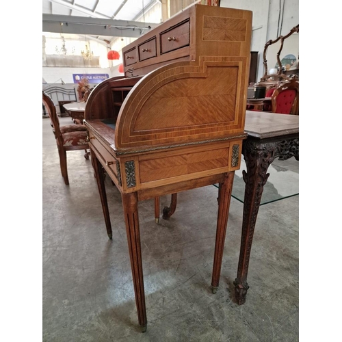 119 - Louis XV French Style Roll Top Writing Desk with Fitted Interior and Slide Out Leather Writing Pad, ... 