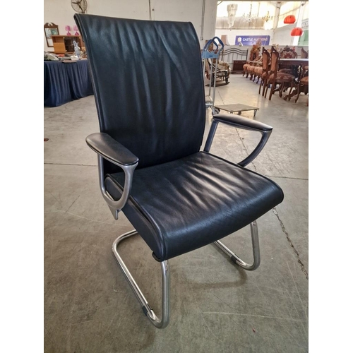 130 - Black Leather Executive Office Arm Chair with Chrome Legs