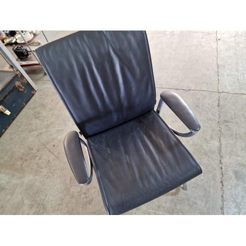 130 - Black Leather Executive Office Arm Chair with Chrome Legs