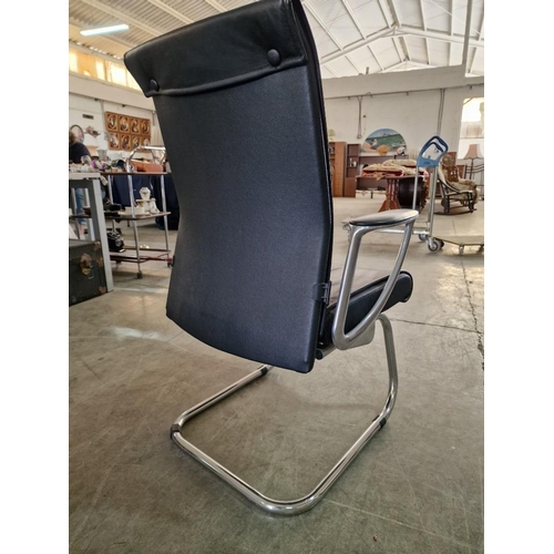 130 - Black Leather Executive Office Arm Chair with Chrome Legs