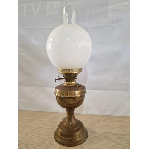 69 - Vintage Duplex Oil Lamp, Made in England, with Glass Shade and Clear Glass Funnel, (Approx. H: 51cm)