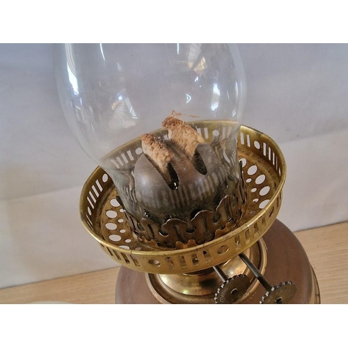 69 - Vintage Duplex Oil Lamp, Made in England, with Glass Shade and Clear Glass Funnel, (Approx. H: 51cm)