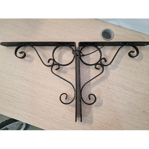 80 - 2 x Large Black Finish Metal Shelf Brackets